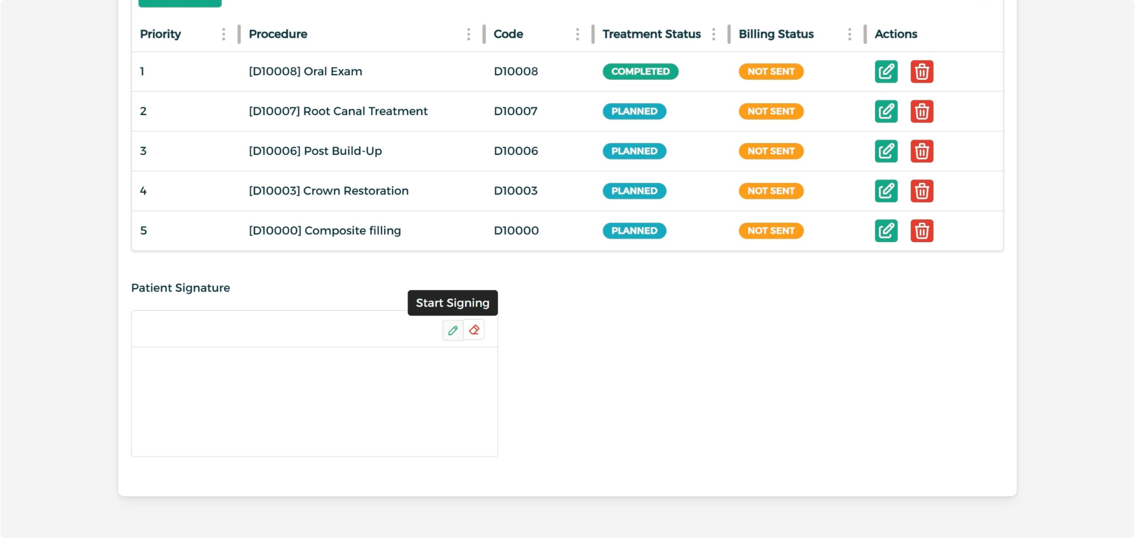 Open the patient signature panel